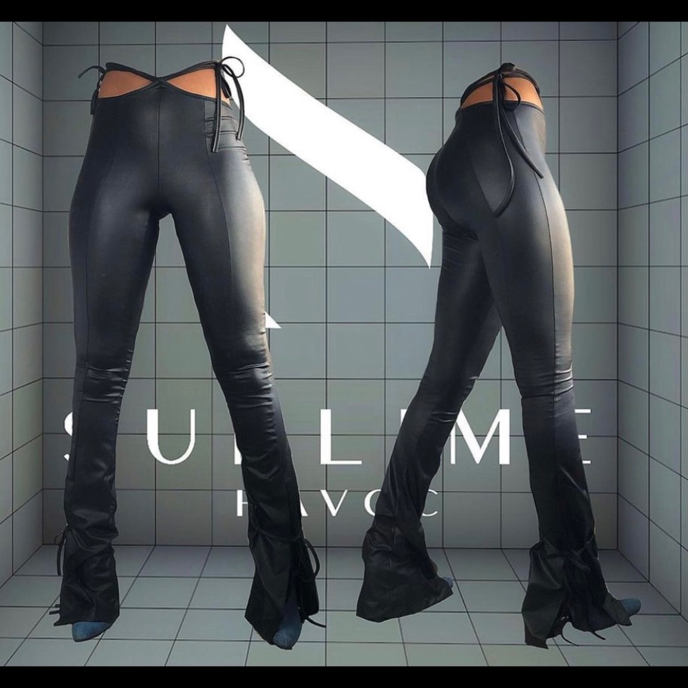 Black faux leather pants
